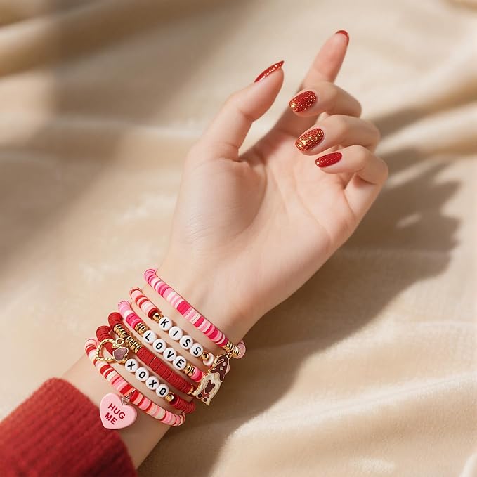 OHOME Valentines Day Outfit Women - 6 Pack Bracelets for Her | Valentines Day Gifts for Her - Valentines Shirts Dress Pajamas | Galentines Decorations Decor Party Supplies