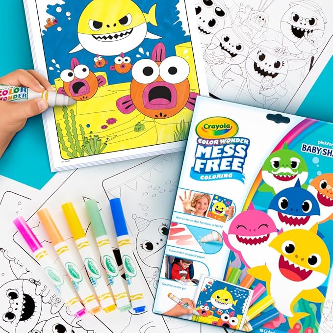 Crayola Baby Shark Color Wonder Pages, Mess Free Coloring for Toddlers, Coloring Activity, Travel Activities, Toddler Toys & Gifts, 3+