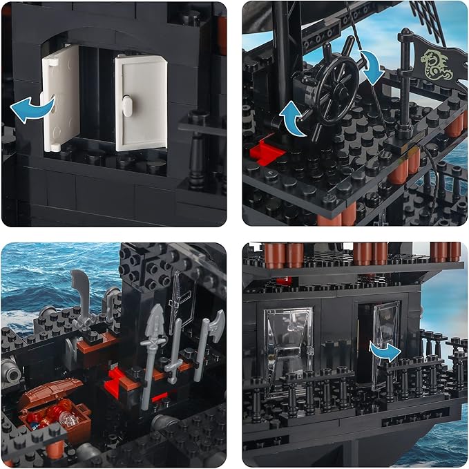 BRICK STORY 809-Piece Black Pirate Ship Building Set with Mini Figures for Kids Age 8+