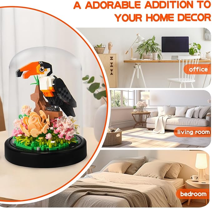 Topdear Flower Parrot Bouquet Building Set with LED String Light and Dust Cover, 660 Pcs Animals Mini Bricks Building Blocks Toy for Kids, Adults, Gift for Mother's Day, Christmas(Black)