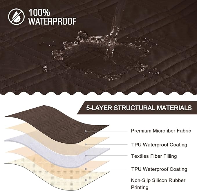 TAOCOCO 100% Waterproof Recliner Chair Cover, Oversized Recliner Covers for Large Recliner Chair with Double Straps, Non Slip Reclining Chair Cover for Kids, Pets(Oversized Recliner, Chocolate)