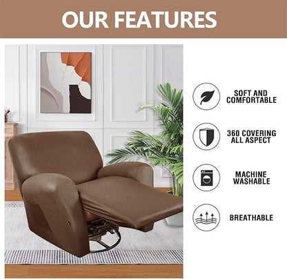 molasofa Recliner Chair Covers Large Size Oversized - 4 Pieces Leather Like Extra Large Recliner Chair Covers Stretch Recliner Slipcover for Lazy Boy Wide Recliner Chair Washable (Brown)