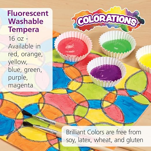 Colorations Washable Tempera Paint, 16 fl oz, Fluorescent Yellow, Neon, Non Toxic, Vibrant, Bold, Bright, Kids Paint, Craft, Hobby, Fun, Art Supplies (Item # FSWTYE)