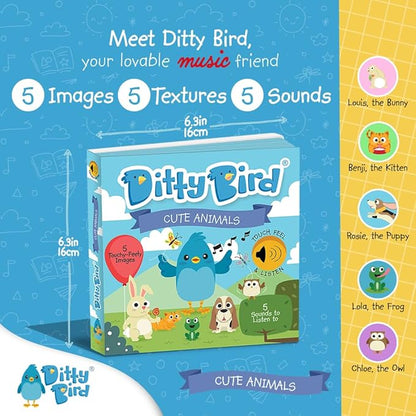 Ditty Bird Touch & Feel Animals Edition Musical Books | Fun Montessori Toys & Learning Resources | Sensory Toys for Kids | Interactive Toddler Books for 1 Year Old to 3 Year Olds | Sturdy Baby Book