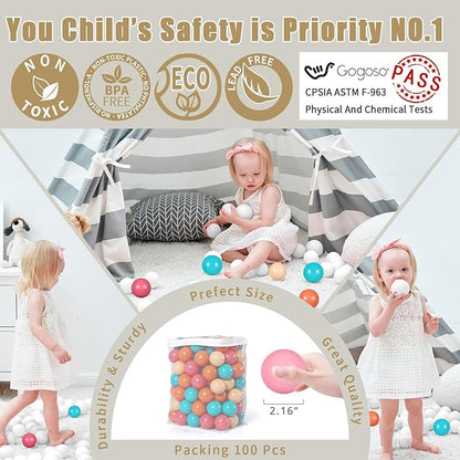 GOGOSO Ball Pit Balls for Toddlers - Soft and Gentle 100pcs 2.15inch plasticsball Christmas Decoration Birthday Gifts,Orange+Pink+Blue+Beige