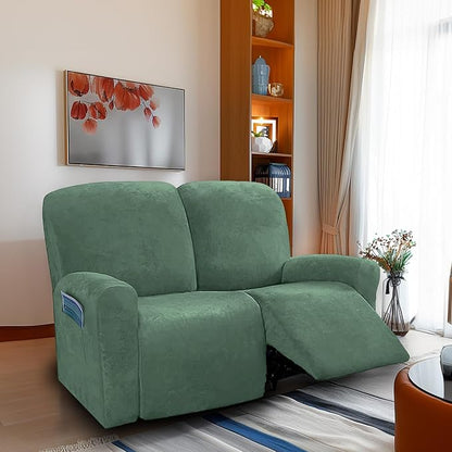 NORTHERN BROTHERS Stretchy Recliner Chair Covers, Velvet Recliner Covers, Lazy Boy Chair Cover (Light Green, loveseat)