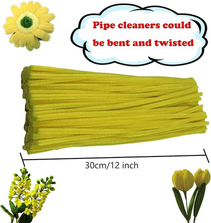 Swpohrat 100 Pieces Yellow Pipe Cleaner Craft Set,Thick Fuzzy Chenille Stem Pipe Cleaners for DIY Craft Projects and Decorations