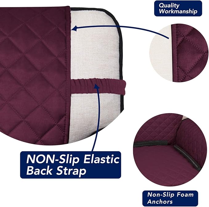 PureFit Reversible Quilted Sofa Cover, Water Resistant Slipcover Furniture Protector, Washable Couch Cover with Non Slip and Elastic Straps for Kids, Dogs, Pets (XX Large, Wine/Beige)