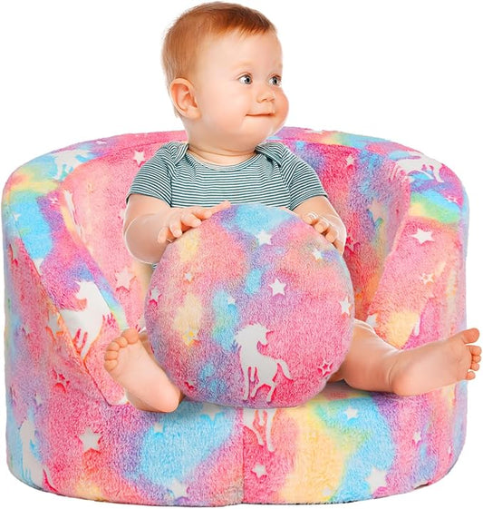 ALIMORDEN Snug-Arch Toddler Couch, Comfy Foam Baby Chair, Ergonomic Toddler Chair with a Snug Embrace Design for Boys and Girls, Unicorn