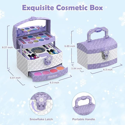 GirlsHome Kids Makeup Kit for Girl 35 Pcs Washable Toddler Makeup Kit, Girl Toys Real Cosmetic Little Girls Makeup Set, Safe & Non-Toxic Frozen Makeup Set for 3-12 Year Old Kids (Purple)