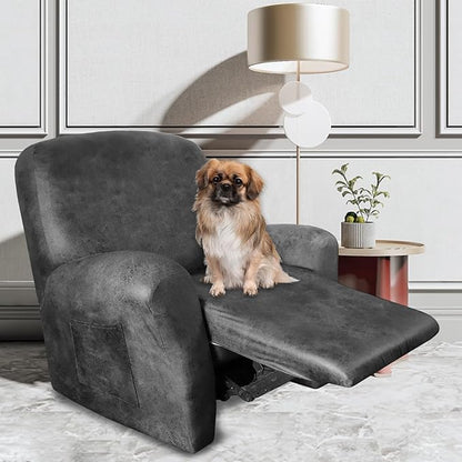 Leather Like Recliner Chair Covers Heavy Duty, 4 Pieces Lazy Boy Recliner Cover for Recliner Chair, Leather Cover for Recliner slipcovers Washable for Pets (Light Grey 2)