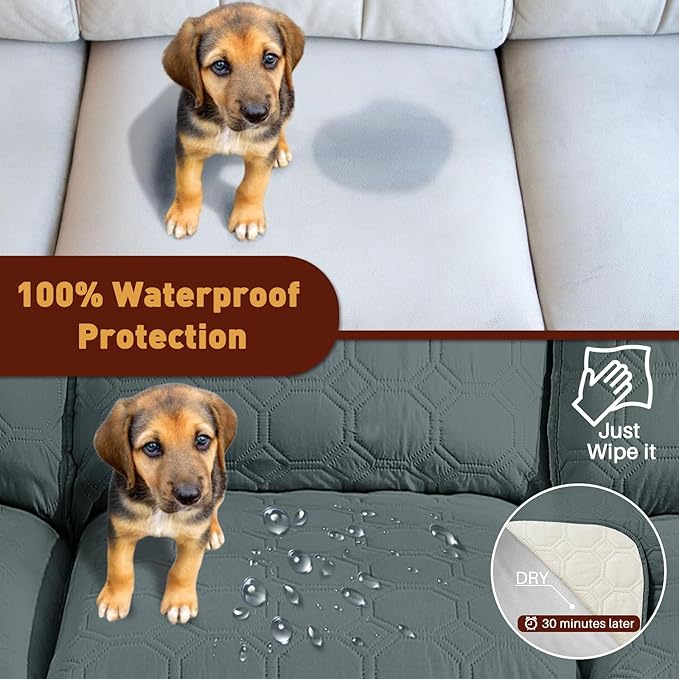 XINEAGE 100% Waterproof Recliner Chair Cover, Non Slip Covers for Recliner Chair with Pocket, Washable Dog Recliner Couch Cover with Elastic Straps (Dark Gray, 30")