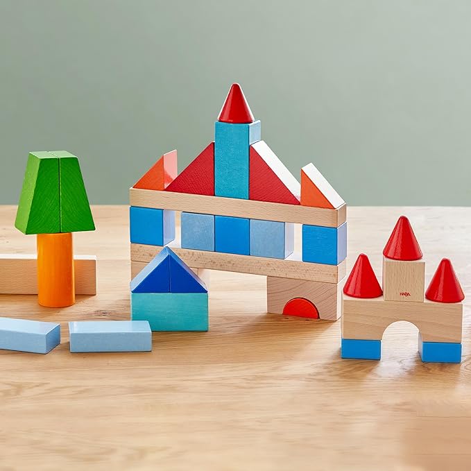 HABA Colored Wooden Building Blocks - 46 Piece Set of Wooden Toys, Stacking Toys for Toddlers 1-3 Ideal Open Ended Toys, Made in Germany