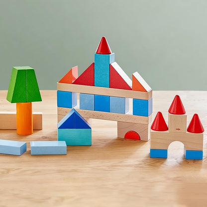 HABA Colored Wooden Building Blocks - 46 Piece Set of Wooden Toys, Stacking Toys for Toddlers 1-3 Ideal Open Ended Toys, Made in Germany