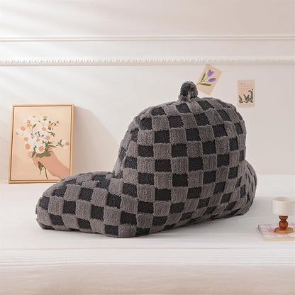 Aimuan Checkered Reading Pillow Bed Rest Wedge Backrest Checkerboard Pillow with Arms Back Support for Sitting Up in Bed Cushion Incline Rest Sleeping Snoring Pillow (Dark Grey,Standard)