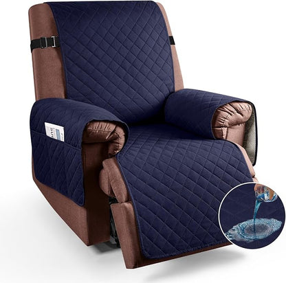 KinCam 100% Waterproof Recliner Chair Cover, Reclining Couch Covers for Pets, Dogs, Recliner Couch Slipcover Furniture Protector with Elastic Straps for Kids(28", Dark Blue)