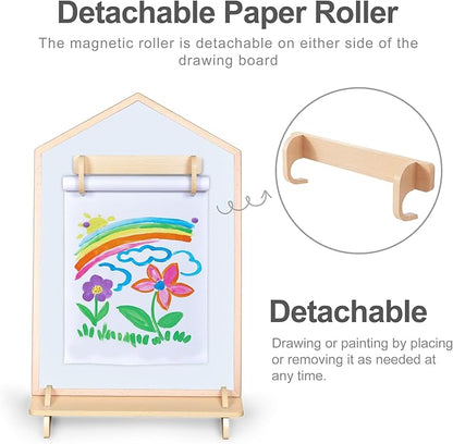 House Design Double-Sided Magnetic Drawing Board w/Detachable Roller for Kids, Extra Large Art Easel for Toddlers Boys and Girls Gift (Wall Mountable)