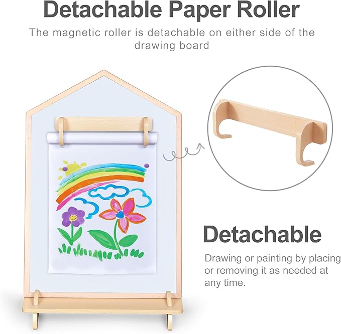 House Design Double-Sided Magnetic Drawing Board w/Detachable Roller for Kids, Extra Large Art Easel for Toddlers Boys and Girls Gift (Wall Mountable)