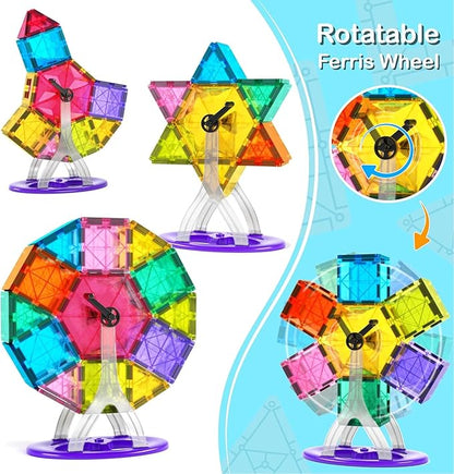 Jasonwell Magnetic Tiles Building Blocks Set for Boys Girls Preschool Educational Magnet Construction Kit Stacking STEM Toys Christmas Birthday Gifts for Kids Toddlers 3 4 5 6 7 8 9 10 + Year Old