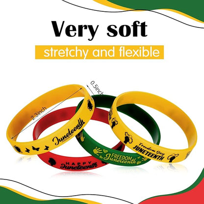 Batiyeer 60 Pcs Juneteenth Rubber Bracelets Black History Month Party Favors Juneteenth Party Supply Decorations Silicone Juneteenth Wristbands for Black Freedom Day June 19th 1865 Goodie Bag Stuffers