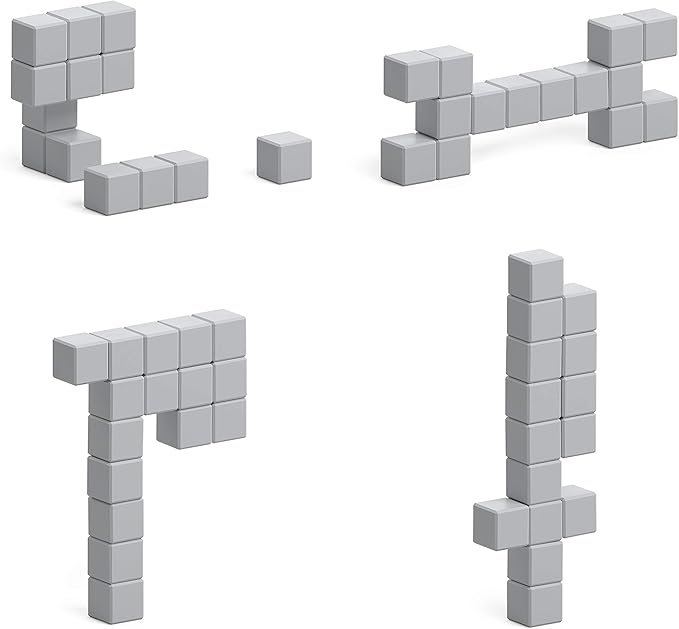 PIXIO-16 Grey Color Series Magnetic Blocks Building Set 16pcs with Free App, Stress Relief Building Blocks, Magnets for Kids, Pixel Art Desk Toy, Fidget Toys