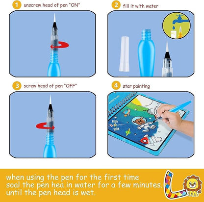 hapray Magic Water Paint Coloring Books for Toddler, Art Toys Age 2-4, Educational Learning Doodle Toy, Gifts for Girl Boy 3 2 1+ Year (Alphabet Transportation 2 Pack)