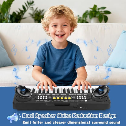 Kids Toddler Toy Piano Keyboard - 37 Key Pianos for Kid Music Toys Instruments with Microphone | Unlock Musical Fun, Perfect Birthday for 3-8 Year Old (Black)