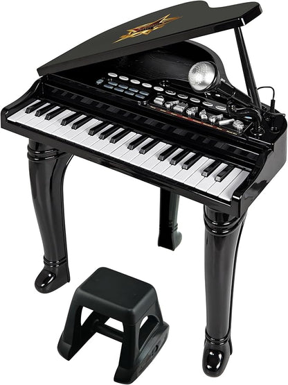 Winfun Symphonic Grand Piano Set for Kids 3+ Years 37 Keys 15 Demo Songs 8 Instruments & Rhythms Record & Playback Detachable Microphone Concert Stool Educational Music Toy
