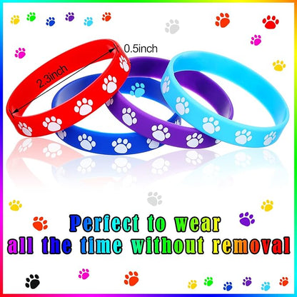 Funtery 100 Pcs Paw Print Rubber Bracelet Silicone Stretch Wristbands Dog Paw Silicone Bracelet Rubber Wristbands Dog Party Favors Birthday Party Supplies Decorations(Multicolor)