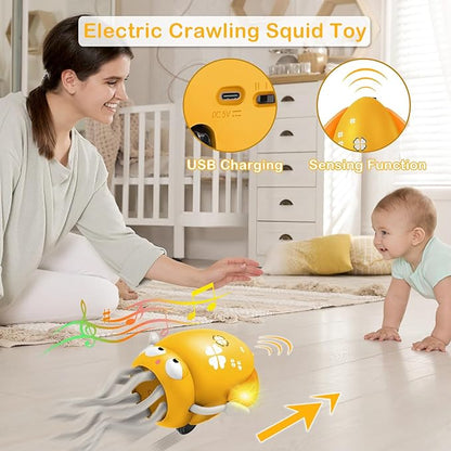 Plnmlls Dancing Octopus Toy,Tummy Time Toys,with Music and LED Light,Built-in Rechargeable Battery and Volume Can be Turned Off for 6-12 12-18 36 Months Walking Toddler Birthday Gift(Amber)