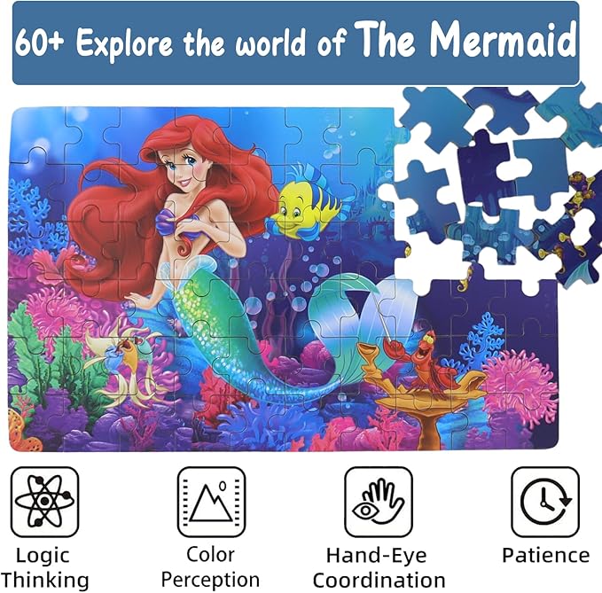 Princess Puzzles for Kids Ages 4-8 60 Pieces Puzzles for Kids Ages 3-5 Princess Puzzle for Girls and Boys Toys Jigsaw Puzzles in a Metal Box Educational Puzzles (Princess 0677)