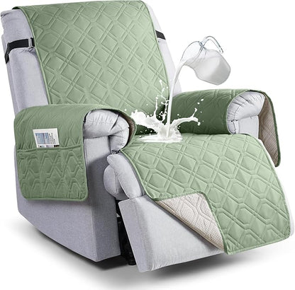 VANSOFY 100% Waterproof Recliner Chair Covers, Recliner Cover Non-Slip Dog Chair Cover Furniture Protector Washable Slipcover with Pocket, Elastic Straps for Pets, Dogs(Light Green, 30")