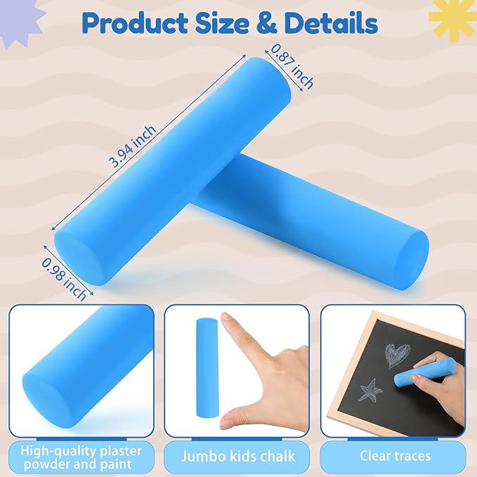 Fulmoon 40 Pcs Jumbo Sidewalk Chalk for Kids Outdoor Art Non Toxic Large Washable Street Chalk for Adults Drawing Painting Graffiti Classroom(Blue,Round Style)