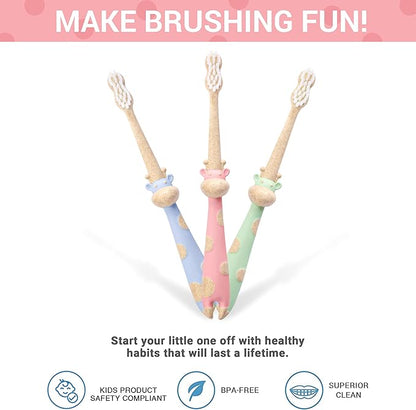ROARex® All-Natural Eco Friendly Kids Toothbrush Made from Plants - Giraffe 4-36m - Baby to Toddler - Rose/Mint - 4pk | 1% for The Planet Product