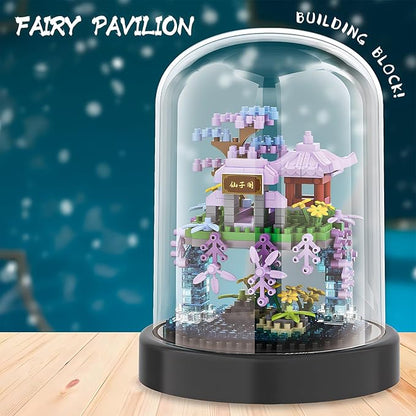 CAXIMSY Cherry Blossom Tree House Building Block Sets with Acrylic Display Box Chinese Architecture of Peach Blossom Bonsai Treehouse Micro Mini Building Set Toy Gift for Kids Adults（305 Pieces）