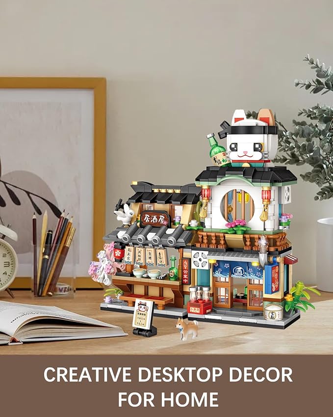 Japanese City Street View Izakaya Shop, MOC Creative Building Blocks House Set, Simulation Architecture Construction Toy, Gifts Idea for Kids Adults (Mini Blocks 789 pcs)