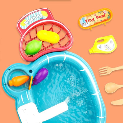 Ruibytree Play Kitchen Sink Toy, Water Toys for Kids with Electronic Dishwasher, Pretend Play Utensils Accessories and Play Cutting Food for Boys and Girls (Cute Duck)