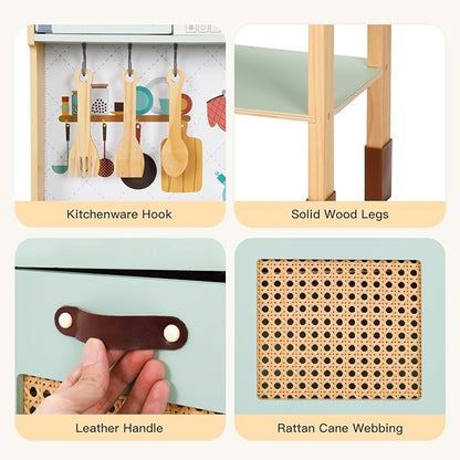 Play Kitchen, Kids Play Kitchen with Real Light & Sounds, Toy Kitchen for Toddlers with Cookware Accessories, Play Kitchen Sets for Kids Ages 4-8, Gift for Boys and Girls.