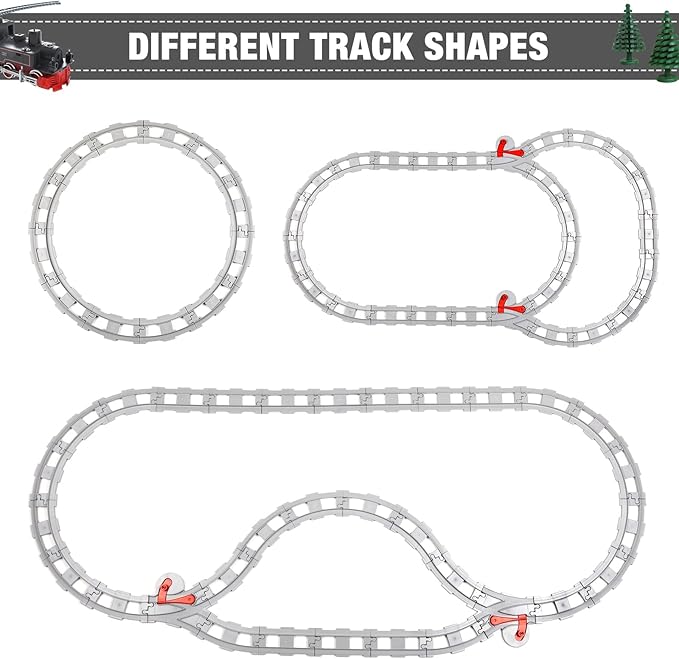 32 Pieces Train Tracks, Classic Railway Track with 20 Curved Tracks, 10 Straight Tracks and 2 Switches Tracks - Compatible with All Major Brands, Toy Track Accessory for Kid, Light Grey