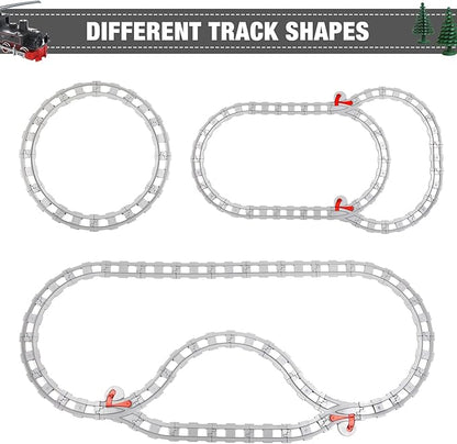 32 Pieces Train Tracks, Classic Railway Track with 20 Curved Tracks, 10 Straight Tracks and 2 Switches Tracks - Compatible with All Major Brands, Toy Track Accessory for Kid, Light Grey