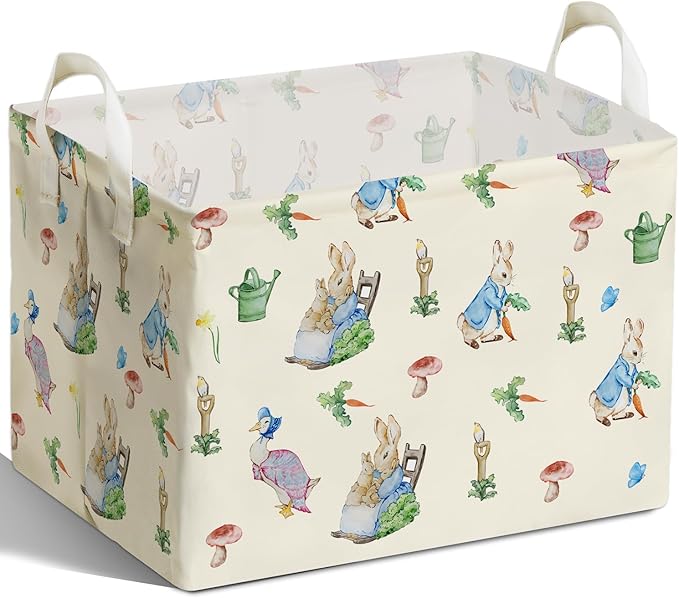 Rabbit Foldable Handle Storage Basket, Waterproof Organizer for Nursery, Bunny Square Toys Bin, Rectangular Book Box, Versatile Clothes Container, Gift Hamper for Girls and Boys Home Decor