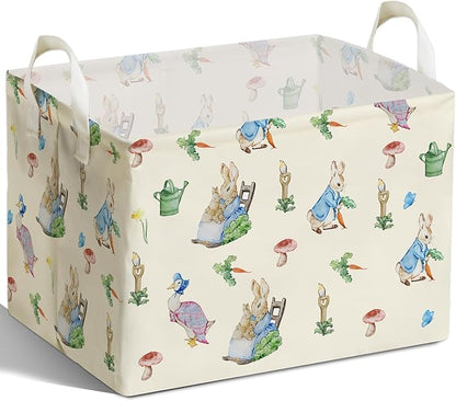 Rabbit Foldable Handle Storage Basket, Waterproof Organizer for Nursery, Bunny Square Toys Bin, Rectangular Book Box, Versatile Clothes Container, Gift Hamper for Girls and Boys Home Decor