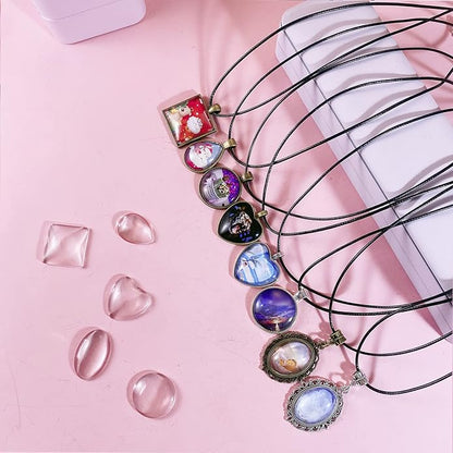 Bezel Pendant Trays Gold and Sliver, Rhinestone Bezel Pendants Trays for DIY Jewelry Craft Making, Picture Necklace Pendant Trays with Clear Glass Cabochons and Chains