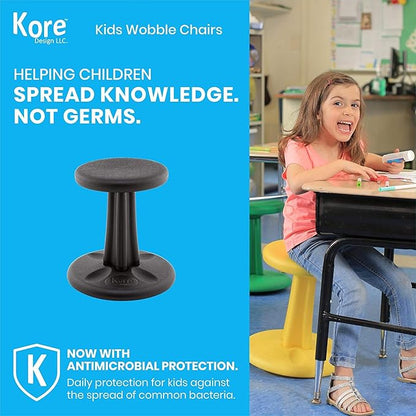 KORE DESIGN Wobble Stool Chair, Girls + Boys Kid Desk Stools, Ergonomic Small Office Chairs, Flexible Seating for Active Kids, ADD/ADHD, Classroom, School, Home, Pre-Teen (18.7in), Age 10-11 yr, Black