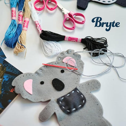 BRYTE Adventure Animals Sewing Kit for Kids: A Fun DIY Arts & Crafts Experience with 5 Pre-Cut Felt Animals, Needles, Thread & Instructions - for Kids Age 7+, Great Gift for Birthdays & Holidays