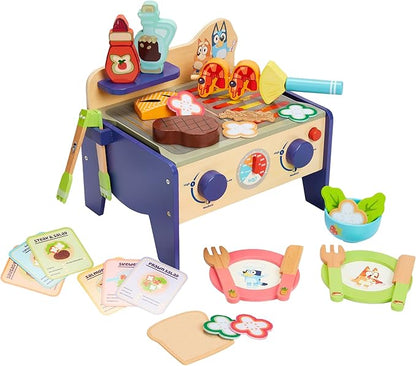 Bluey – Wooden BBQ and Salad Set, 33-Piece Colorful Playset with Tongs and Food Pieces – Realistic Role-Play & Imaginative Fun for Ages 3 Years and Up