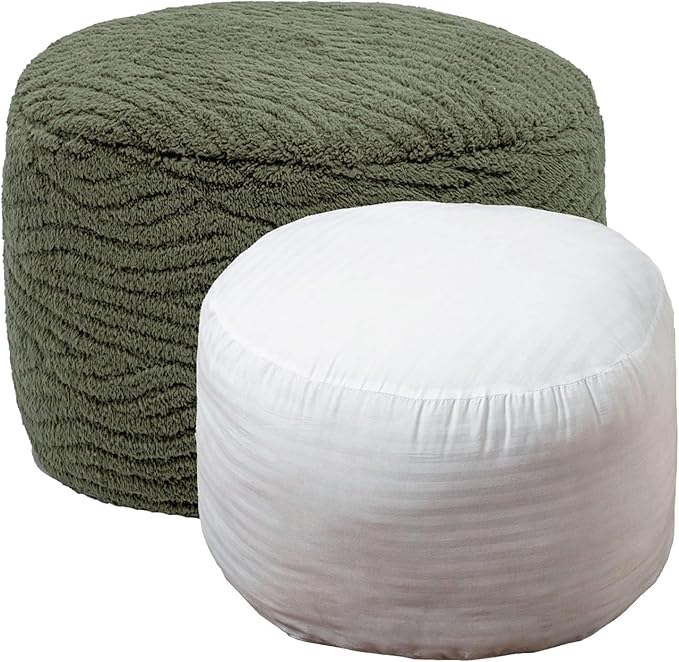 Pouf Ottoman Stuffed 20x20x12 Inches Floor Pouf Plush Fiber Ottoman Foot Rest Under Desk Foot Stool for Living Room Bedroom (Green)