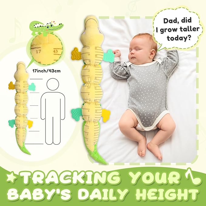 Awotoy Baby Toys 0 to 12 Months, Musical Stuffed Animals Activity Soft Toy with Multi-Sensory Crinkle, Rattle and Textures, Infant Tummy Time Toys for Newborn Boys Girls, Crocodile, Green