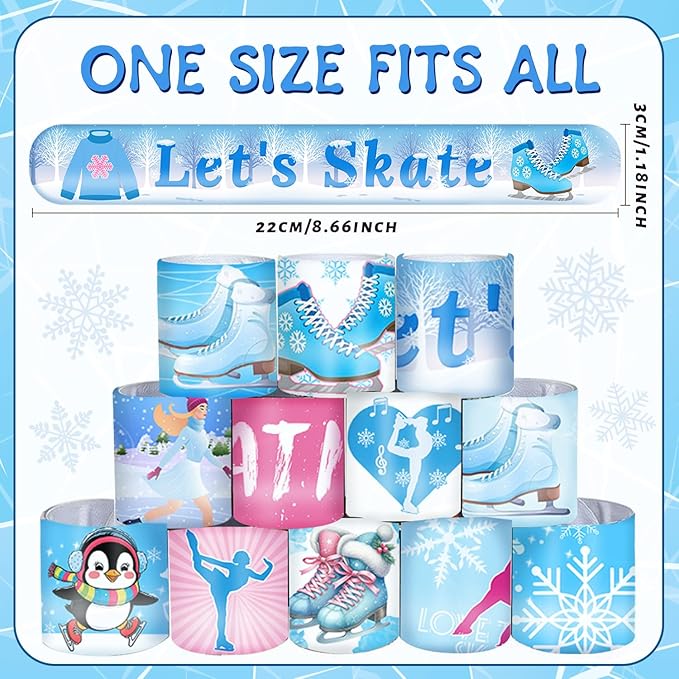 48 PCS Ice Skating Skate Slap Bracelets Party Favors, Ice Skating Wristbands Bracelets Goodie Bag Fillers for Winter Ice Skating Birthday Party Decorations Supplies for Kids Boys Girls
