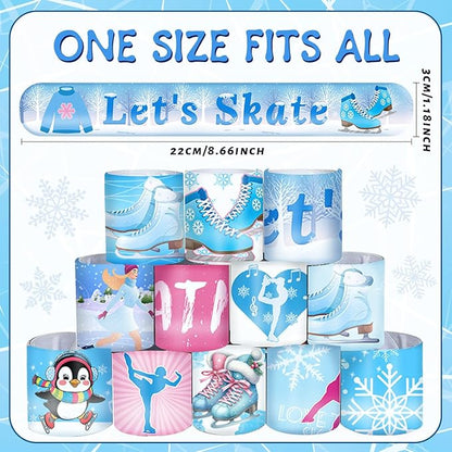 48 PCS Ice Skating Skate Slap Bracelets Party Favors, Ice Skating Wristbands Bracelets Goodie Bag Fillers for Winter Ice Skating Birthday Party Decorations Supplies for Kids Boys Girls